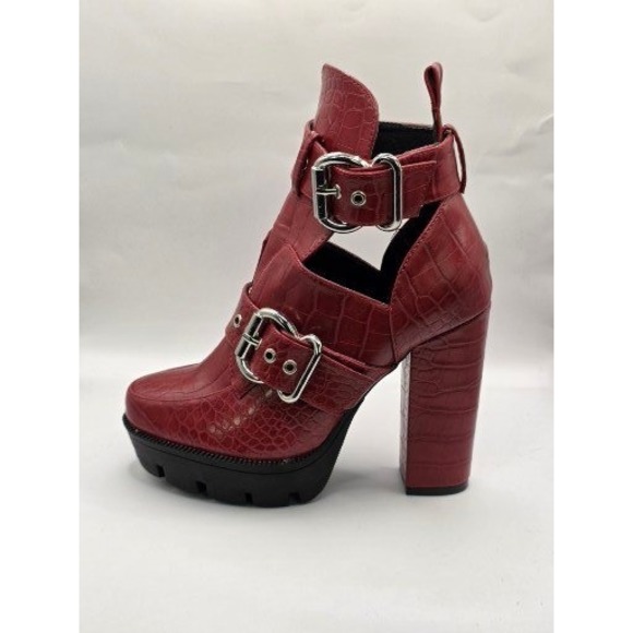 So Me YONCE Women's Red Croc Embossed Platform Buckle Chunky Heel Ankle Boot 6.5 - Picture 7 of 9